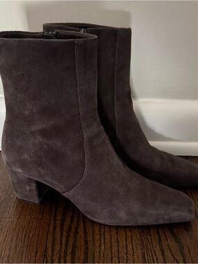 Mango Dark Brown Suede Block Heel Ankle Boots